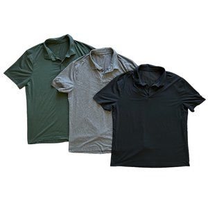Lululemon Men's Evolution Short Sleeve Polo, 3 Item Bundle, Blk/Gray/Green, XXL